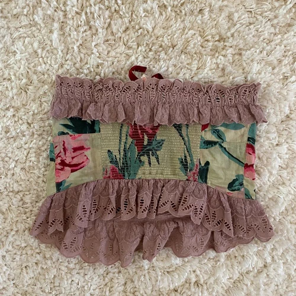 Free People Boho Floral Strapless Top with Ruffle Lace Trim - Picture 4 of 4